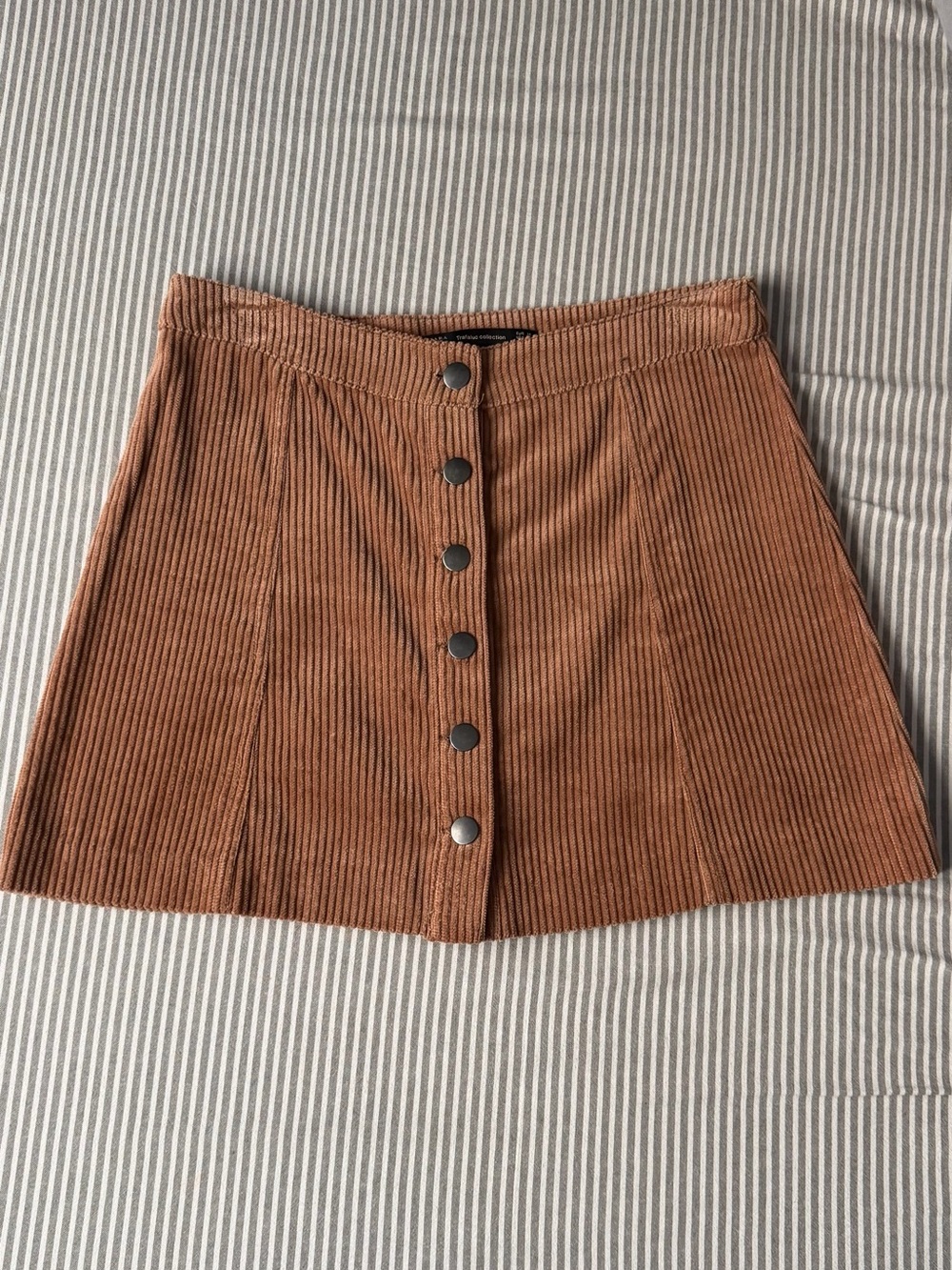 Zara Button-Front Corduroy Mini Skirt in Brown/Camel